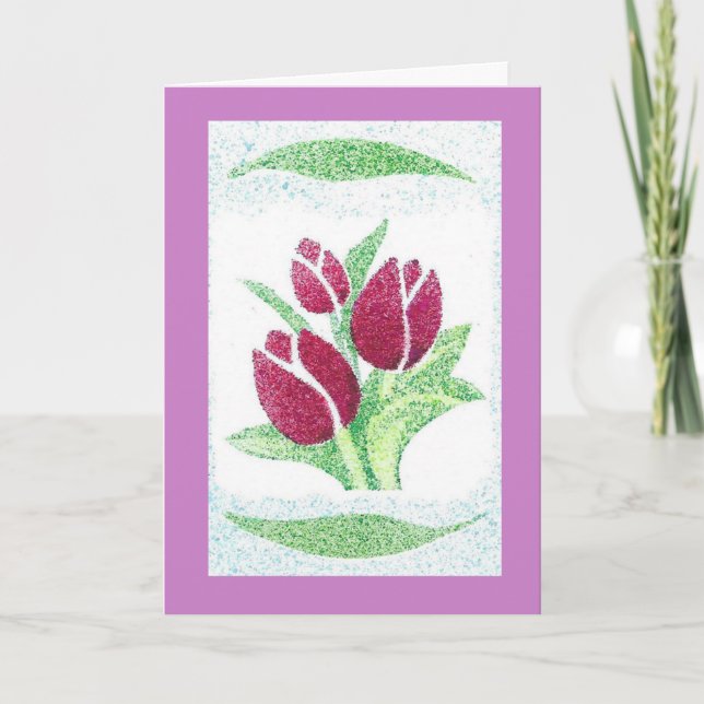 Hand printed tulips Birthday card (Front)