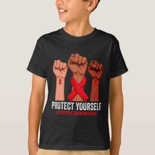 Hand Protect Yourself Hivaids Awareness Red Ribbon T_Shirt