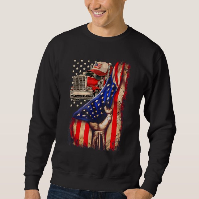 Hand Pulling The American Flag Down For Trucker Tr Sweatshirt (Front)