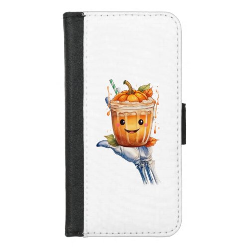 hand raising a glass of halloween pumpkin ice crea iPhone 87 wallet case