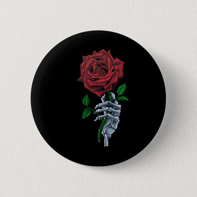 Hand Red Rose Flower  Button (Front)