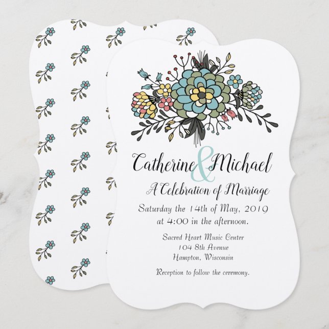 Hand Rendered Floral Bouquet Invitation (Front/Back)