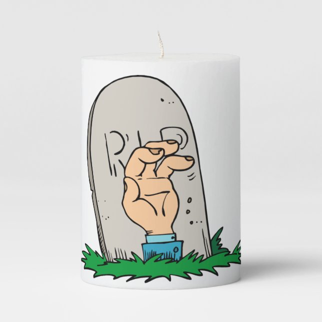 Hand Rises From Grave Pillar Candle (Front)