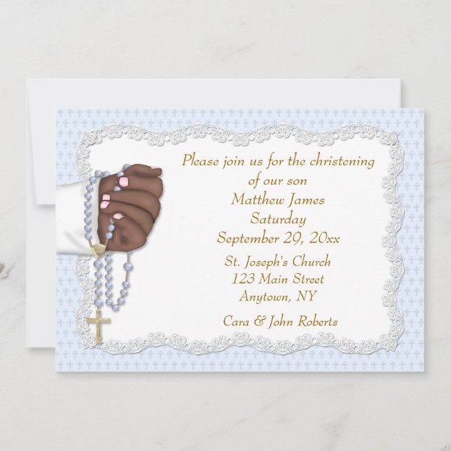 Hand Rosary Beads Blue Invitation (Front)