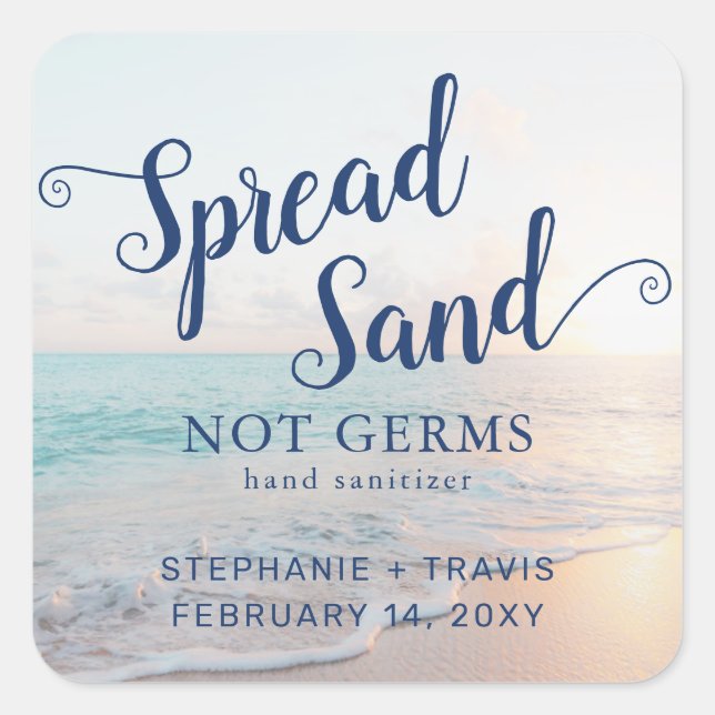 Hand Sanitizer Beach Wedding Favor Square Sticker (Front)