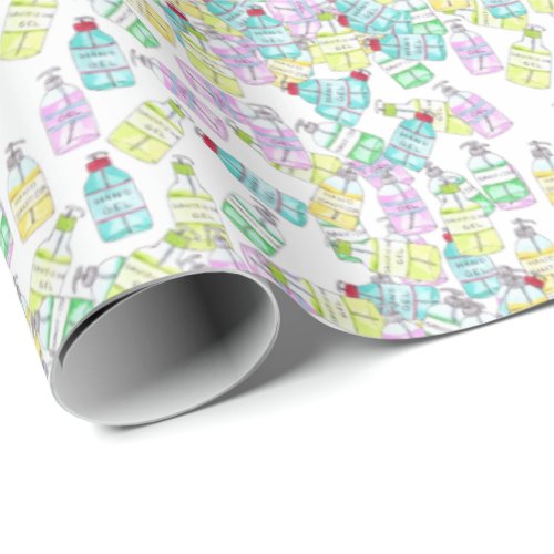 Hand Sanitizer gel bottles Watercolor Wrapping Paper