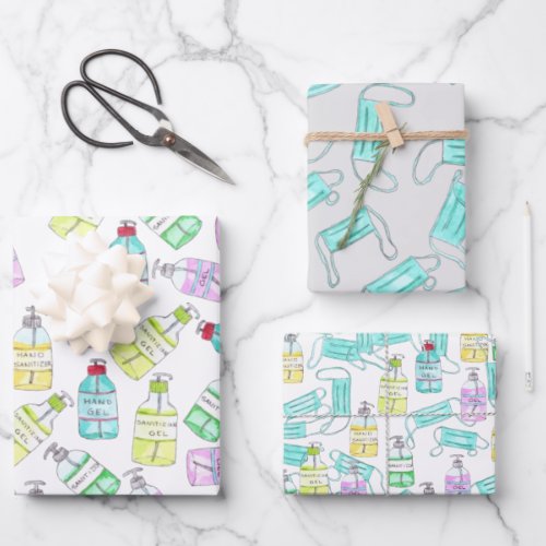 Hand Sanitizer gel bottles Watercolor Wrapping Paper Sheets