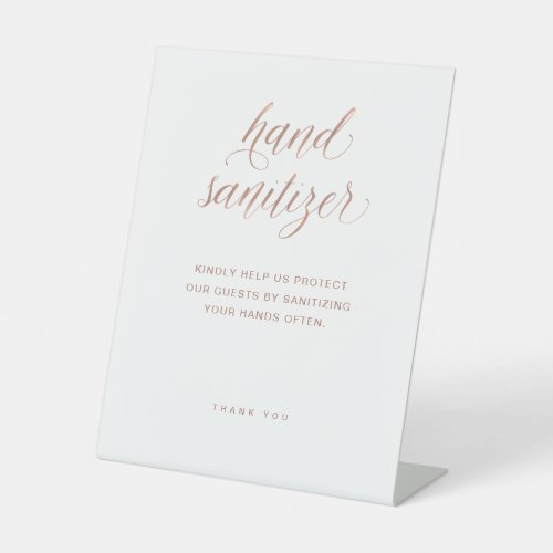 Hand Sanitizer  Rose Gold Typography Wedding Pedestal Sign