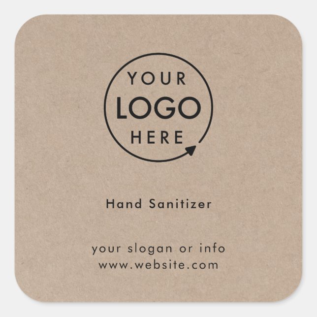 Hand Sanitizer | Rustic Kraft Business Logo Square Sticker (Front)