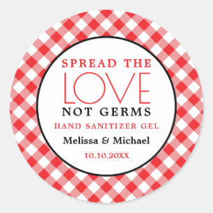 Hand Sanitizer Spread Love  Red Gingham Wedding Classic Round Sticker