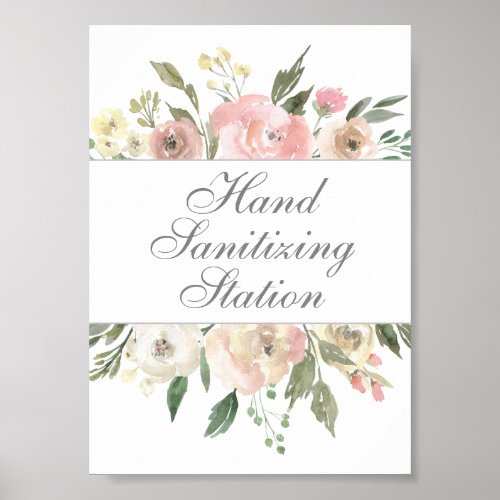 Hand Sanitizing Station Chic Floral Wedding Poster
