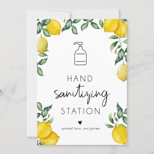Hand sanitizing Station Lemons Small sign 5x7 Invitation