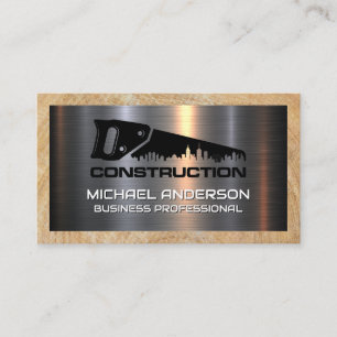 Hand Saw City Logo Metal and Wood Construction Business Card