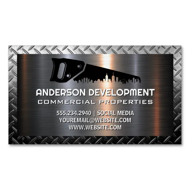 Hand Saw Construction Logo | Metallic Business Card Magnet | Zazzle