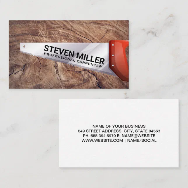 Hand Saw | Cut Wood Background Business Card | Zazzle
