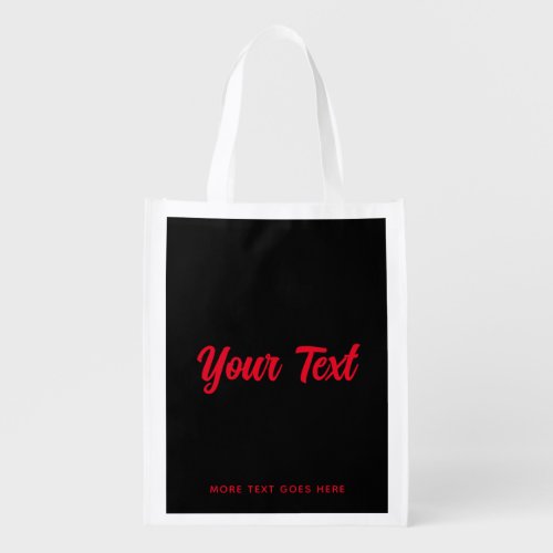 Hand Script Custom Add Text Elegant Black And Red  Grocery Bag