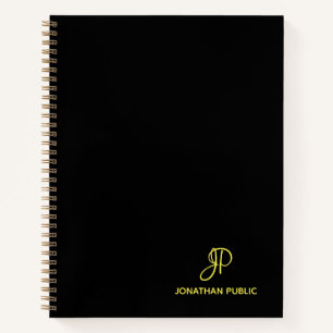 Hand Script Elegant Gold Monogram Name Initial Notebook