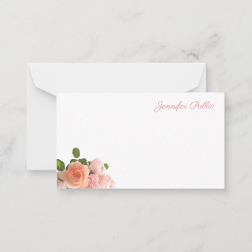 Hand Script Elegant Watercolor Roses Pastel Colors Note Card