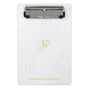 Hand Script Gold Monogram Professional Cool Marble Mini Clipboard