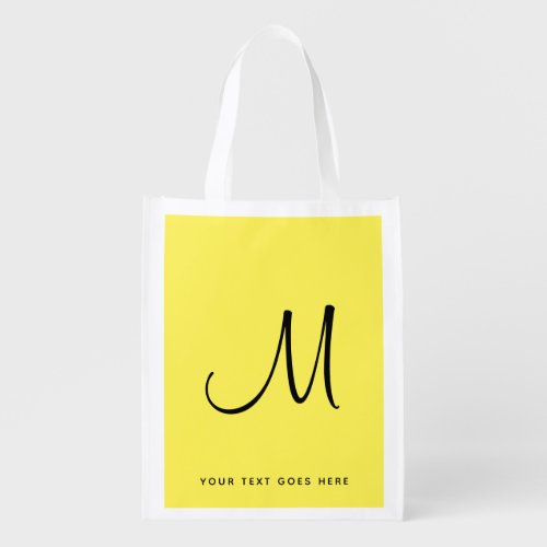 Hand Script Initial Letter Monogram Trendy Grocery Bag