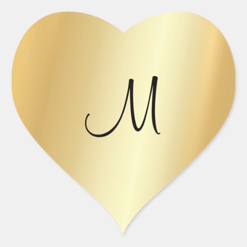 Hand Script Monogram Template Custom Faux Gold Heart Sticker