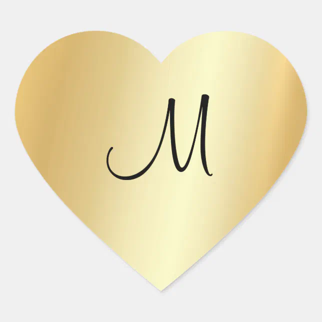 Hand Script Monogram Template Custom Faux Gold Heart Sticker | Zazzle
