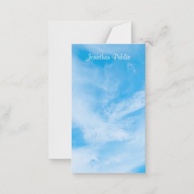 Hand Script Name Blue Sky White Clouds Template (Front)