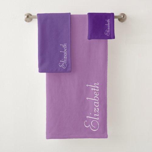 Hand Script Name Changeable Colors Blue Purple Bath Towel Set