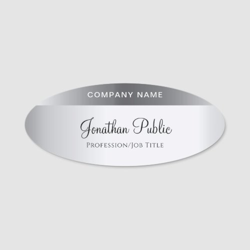 Hand Script Name Text Elegant Silver Look Template Name Tag