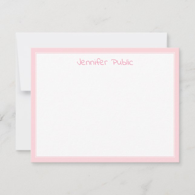 Hand Script Name Text Pink Border Modern Template (Front)