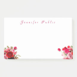 Hand Script Name Watercolor Roses Floral Template Post-it Notes
