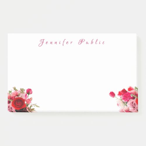 Hand Script Name Watercolor Roses Floral Template Post_it Notes