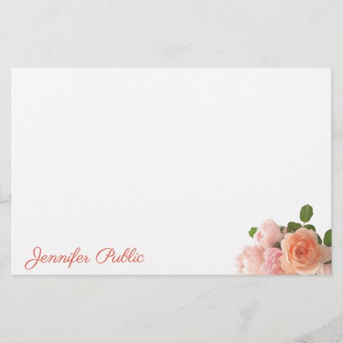 Hand Script Personalized Watercolor Roses Elegant Stationery