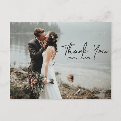 Hand Script Photo Wedding Thank You Postcard