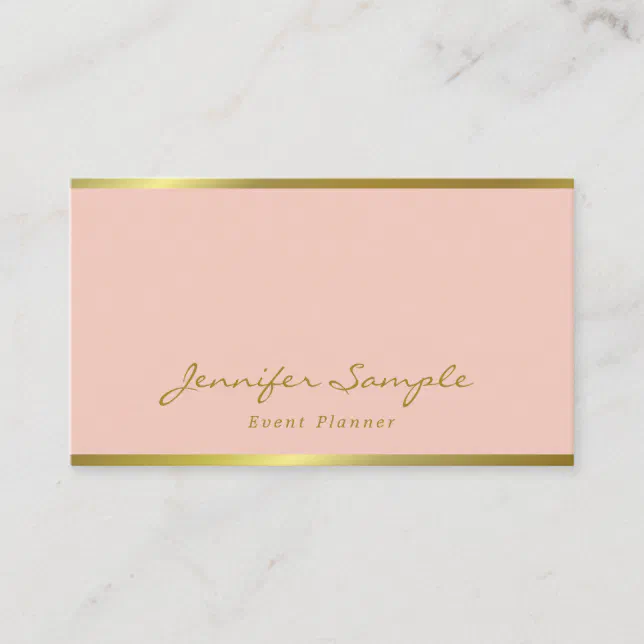 Hand Script Pink Gold Modern Elegant Event Planner Business Card | Zazzle