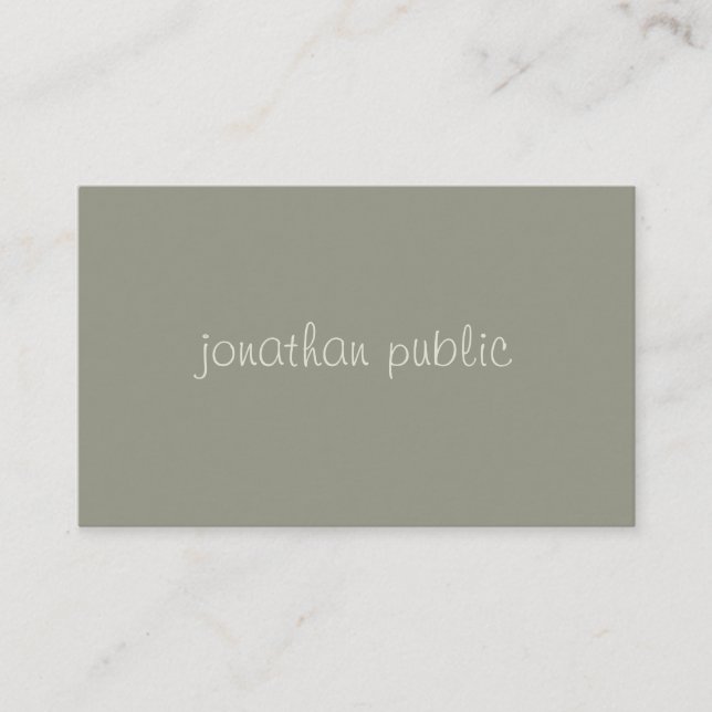 Hand Script Simple Modish Elegant Green Template Business Card (Front)
