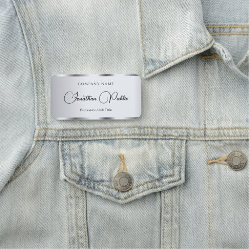 Hand Script Template Elegant Typography Silver Name Tag