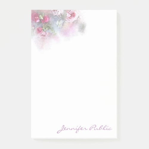 Hand Script Template Watercolor Pastel Color Roses Post_it Notes