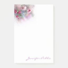 Hand Script Template Watercolor Roses Flowers Post-it Notes