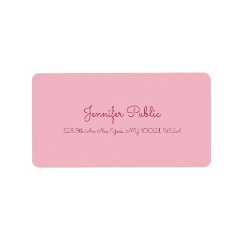 Hand Script Text Elegant Pink Modern Plain Address Label