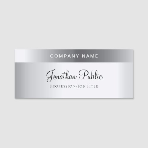 Hand Script Text Elegant Silver Template Modern Name Tag