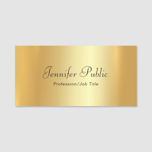 Hand Script Text Modern Elegant Gold Template Name Tag