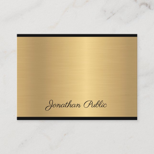 Hand Script Text Modern Glamorous Gold Chic Luxury Business Card (Front)