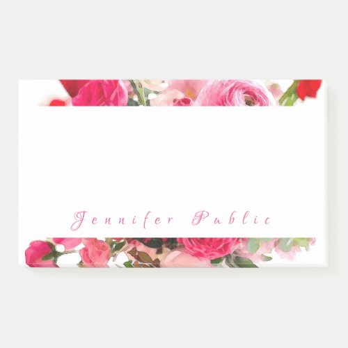 Hand Script Text Name Watercolor Floral Template Post_it Notes