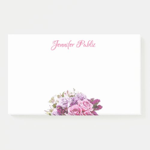 Hand Script Text Watercolor Flowers Chic Template Post_it Notes