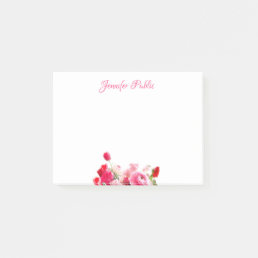Hand Script Text Watercolor Pink Red Roses Floral Post-it Notes