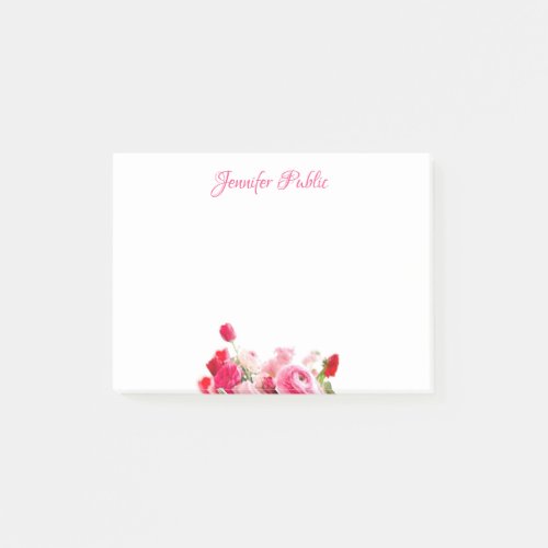 Hand Script Text Watercolor Pink Red Roses Floral Post_it Notes