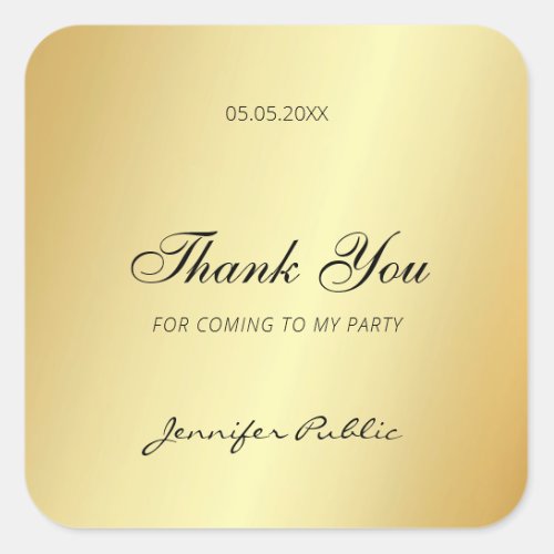 Hand Script Thank You Text Glamor Gold Template Square Sticker