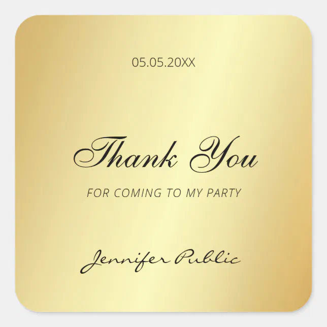 Hand Script Thank You Text Glamor Gold Template Square Sticker | Zazzle