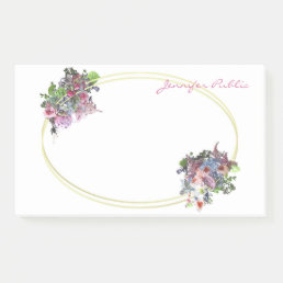 Hand Script Watercolor Flowers Gold Frame Template Post-it Notes